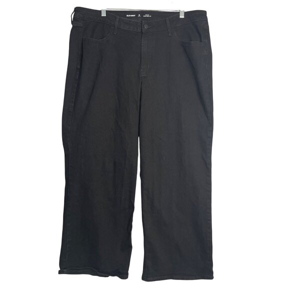 Old Navy High Rise Wow Wide Leg Jeans Black Womens 18‎ Petite Stretch Like New - Picture 1 of 8
